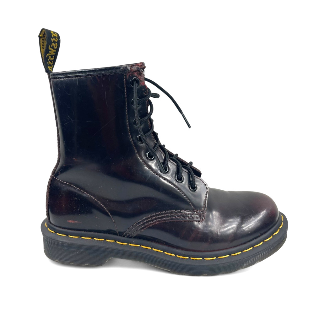 Dr. Martens 1460 Women 7 Original Smooth Leather Lace Up Boots Burgundy DEFECT